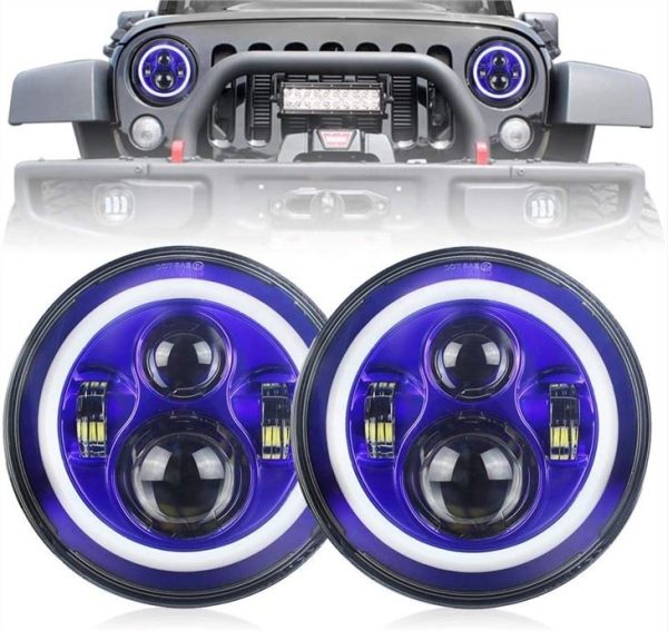 7 Inch Blue Halo Lights Jeep Wrangler Blue Halo Headlights Għal Jeep JK