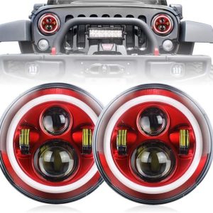 7 Dwal tal-Halo Ħomor pulzier għal Jeep Wrangler Aħmar Halo Headlights Għal Jeep Wrangler JK