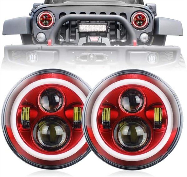 7 Dwal tal-Halo Ħomor pulzier għal Jeep Wrangler Aħmar Halo Headlights Għal Jeep Wrangler JK