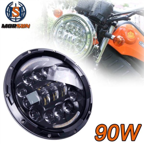 Iswed Chrome LED Headlight Għal Jeep JK TJ FJ DRL 90W Round Light Bil-Mutur Halo