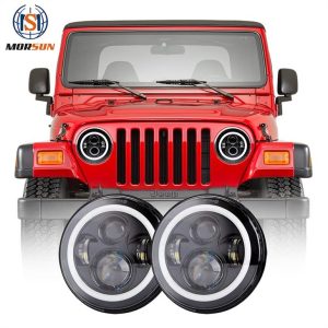 DOT 7 Led Headlight Halo għall Jeep Wrangler TJ Aċċessorji Car LED Projettur Headlight Lens għall Jeep TJ 1997-2006 JK CJ7 LJ