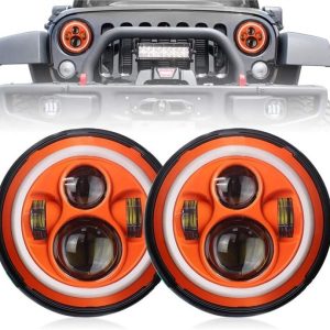 DOT Emark 7 Inch Round Halo Orange Dwal Għal Jeep Wrangler JK TJ LJ U Muturi Harley Davidson