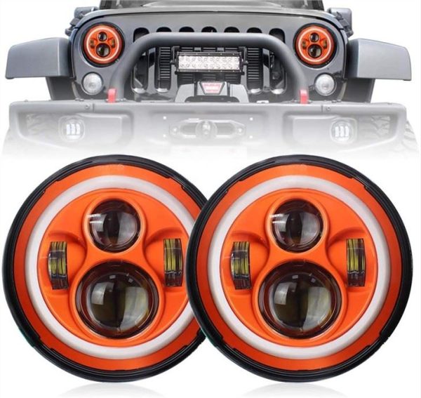 DOT Emark 7 Inch Round Halo Orange Dwal Għal Jeep Wrangler JK TJ LJ U Muturi Harley Davidson