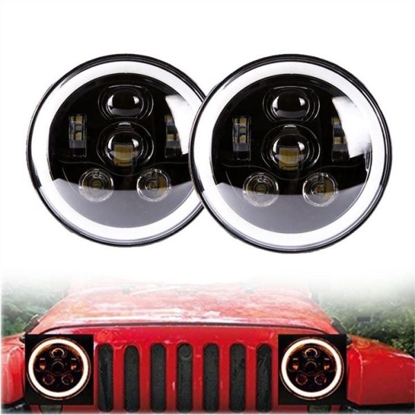 Morsun Black Chrome 58w Round LED Headlamp Għal 07-17 Jeep Wrangler Unlimited JK 4 Door