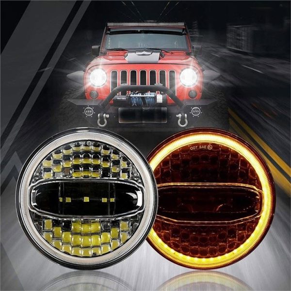 Morsun LED Headlight Għal Jeep Harley 7inch Round Headlamps Hi-lo Beam Bl-Għajnejn Angel 12v 108W