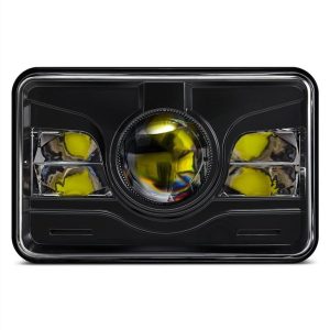Morsun 4x6 Square LED Headlights Għal Kenworth T800 T400 Black Chrome Headlight Projector