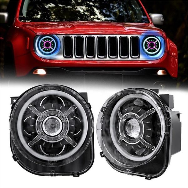 Morsun LED RGB Headlghts Bidla fil-Kulur Għajnejn tad-Dimostrazzjoni Għal Jeep Renegade 2015 2016 2017 2018 2019 2021