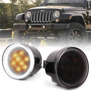 Morsun Led Dawwar Dawl tas-Sinjal Bil Halo Għal Jeep Wrangler Jk 07-14 Front Grille Light