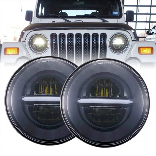 Fanali ta 'quddiem LED Morsun Round B'Halo Angel Eyes DRL Headlight Għal Jeep Wrangler JK