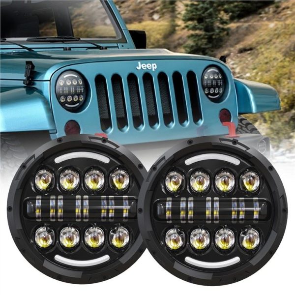 Fanali ta ’quddiem b’raġġ issiġillat 7 pulzieri Għal 07-17 Jeep Wrangler Hi-Lo Beam H4 12V 24V Fanal ta’ quddiem b’Halo