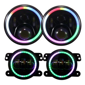 SET Sħiħ 2 Pcs 7 Inch RGB LED Headlight U 2 Pcs 4 Inch RGB Bozza taċ-Ċpar